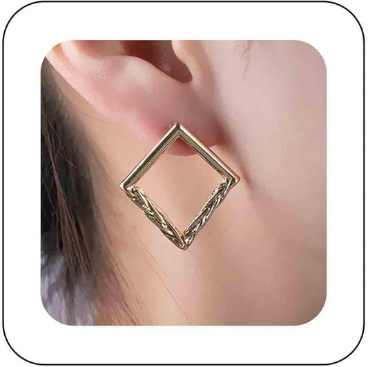 Vintage Hammered Square Drop Earrings Gold Hollow Square Earrings Metal Square Stud Earrings Minimalist Geometric Square Earrings Jewelry for Women-VivaGrace Women