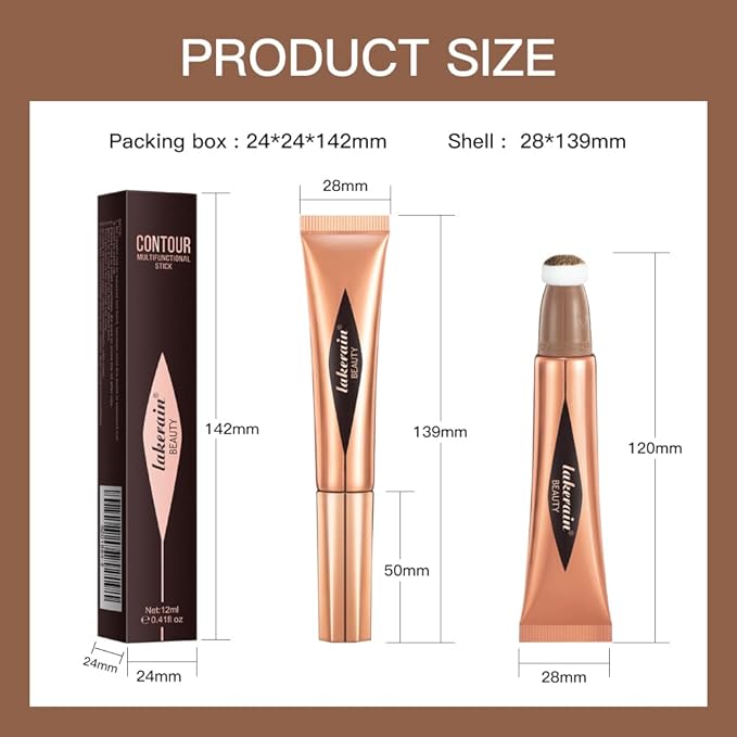 MEICOLY Liquid Contour Beauty Wand,Cream Contour Stick with Cushion Applicator,Liquid Bronzer Stick for Women and Girl,Blendable Long Lasting Smoothly Silky Contour Makeup,Cruelty-free,Medium to Dark-VivaGrace Women