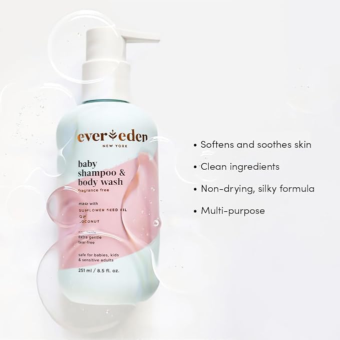 Evereden Baby Shampoo & Body Wash 2-in-1, 8.5 fl oz | Gentle, Non-Toxic, Fragrance-Free, Hydrating Formula for Sensitive Skin-VivaGrace Women