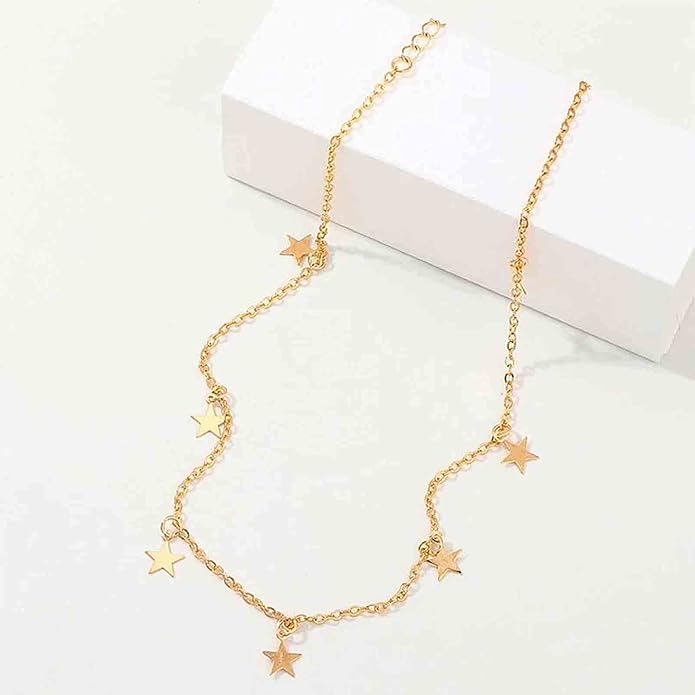 Boho Star Choker Necklace Gold Star Dangle Necklace Chain Short Minimalist Necklace Gold Collarbone Necklace Jewelry for Women Gifts-VivaGrace Women