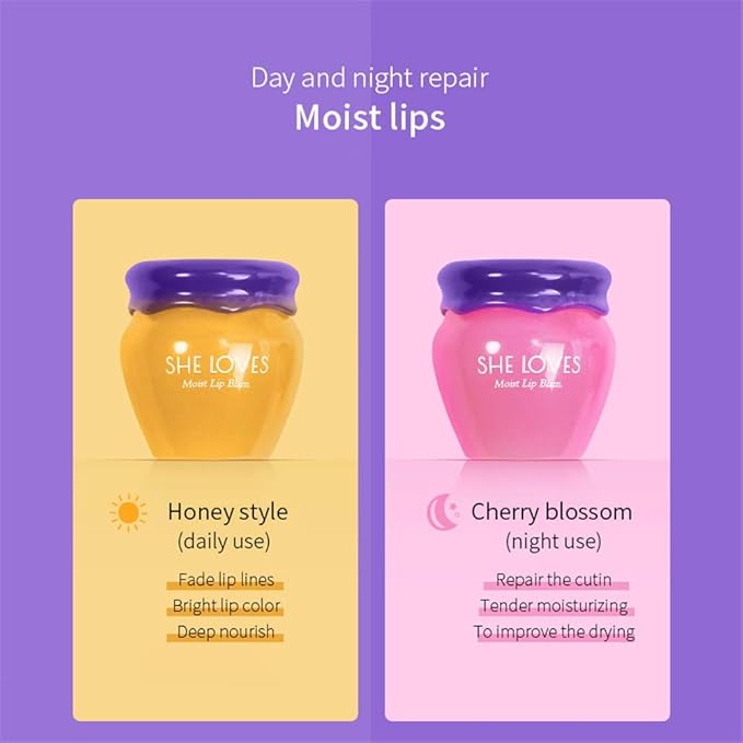 Lip Mask,Honey&Sakura Day and Night Repair Lip Sleeping Masks Honey Lip Balm, Fade Lip Lines Bee Balm Lip Balm, Hydrating &Prevention Dry and Crack Lip Scrubs Exfoliator (day and night)-VivaGrace Women