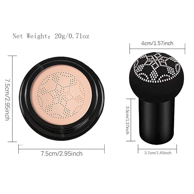 Air Cushion CC Cream Mushroom Head Cushion Foundation, BB Cream Face Makeup for Mature Skin Moisturizing Concealer Brighten Long-Lasting, Even Skin Tone for All Skin Types (Buff Beige)-VivaGrace Women