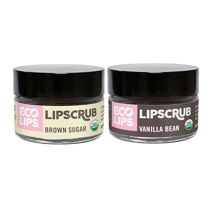 Eco Lips LIP SUGAR SCRUB 2 Pack (2-0.5oz jars) 100% Organic Lip Care Treatment with Organic Sugar & Coconut Oil - Gently Exfoliate & Polish Dry, Flaky Lips, 100% Edible (Vanilla Bean & Brown Sugar)-VivaGrace Women
