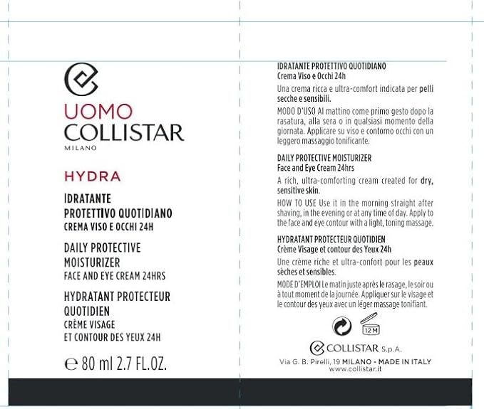 Collistar Uomo Hydra Daily Protective Moisturizer Face and Eye Cream 80 ml, 2.7 Fl Oz Made in Italy [italian import]-VivaGrace Women
