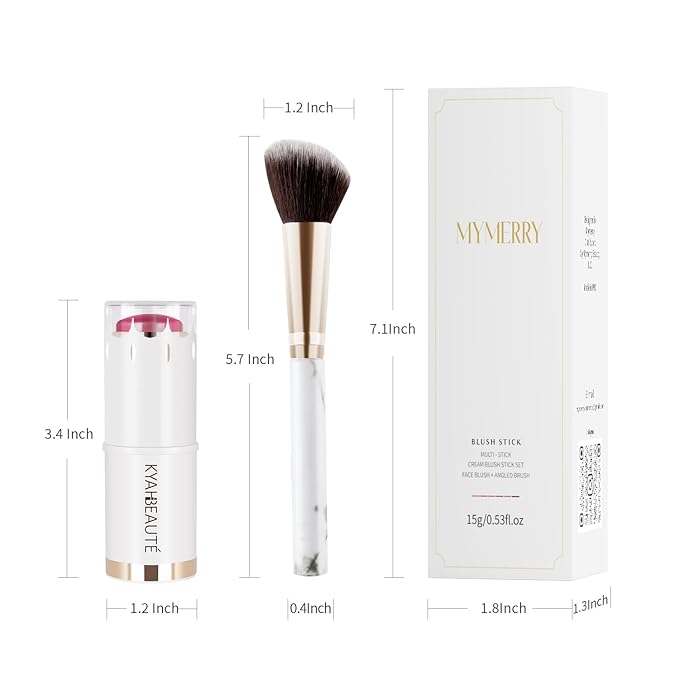 Blush Stick, Cream Blush for Cheeks and Lip Tint, Dewy Finish, Buildable & Blendable Color, Lightweight & Long-Lasting Formula| Rosemary-Mauve & Angled Blush Brush（0.53fl.oz）-VivaGrace Women