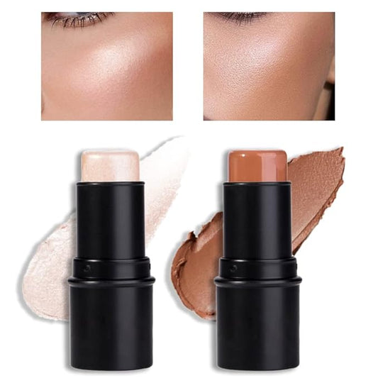 evpct 2Pcs Face Cream Contour Bronzer Sticks Makeup Highlighter Highlight Brown Creme Cheek Contour Sticks contorno en crema Bronzing Foundation Stick Kit Shadow Shading Face Contour Highly Piamented-VivaGrace Women