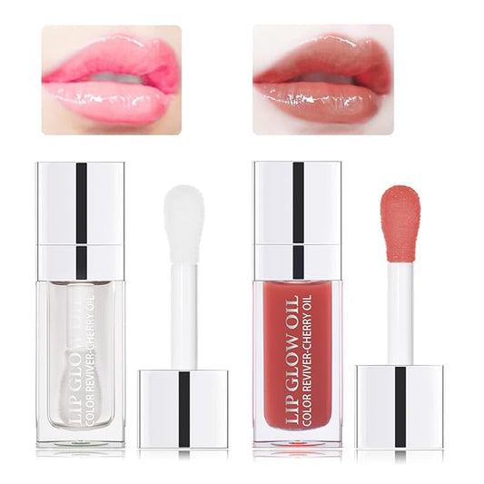 Hydrating Lip Glow Oil Moisturizing Plumping Lip Tint Lip Gloss Transparent Lip Balm Long Lasting Nourishing Repairing Lightening Lip Lines (000#+012#)-VivaGrace Women