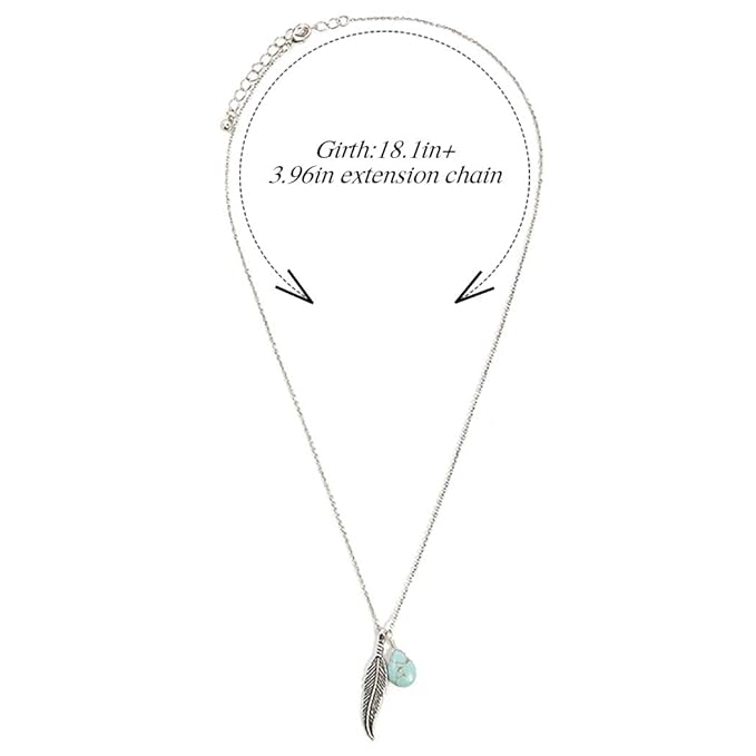 Boho Turquoise Necklaces Silver Feather Pendant Necklace Chain Short Delicate Dainty Necklaces Jewelry for Women-VivaGrace Women