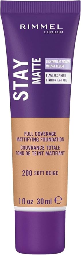 Rimmel London Stay Matte Liquid Mousse - 200 Soft Beige - Foundation, Lightweight, Shine Control, Oil-Free, 1oz-VivaGrace Women