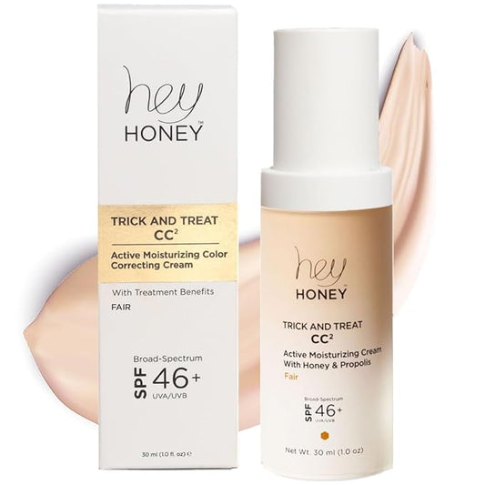 Hey Honey Trick and Treat CC² Cream SPF 46 | Active Moisturizing Color Correcting Cream with Honey & Propolis | Best Cover For Rosacea, Skin Redness & Mature Skin | Cruelty-Free | 1 oz (Fair Tone)-VivaGrace Women