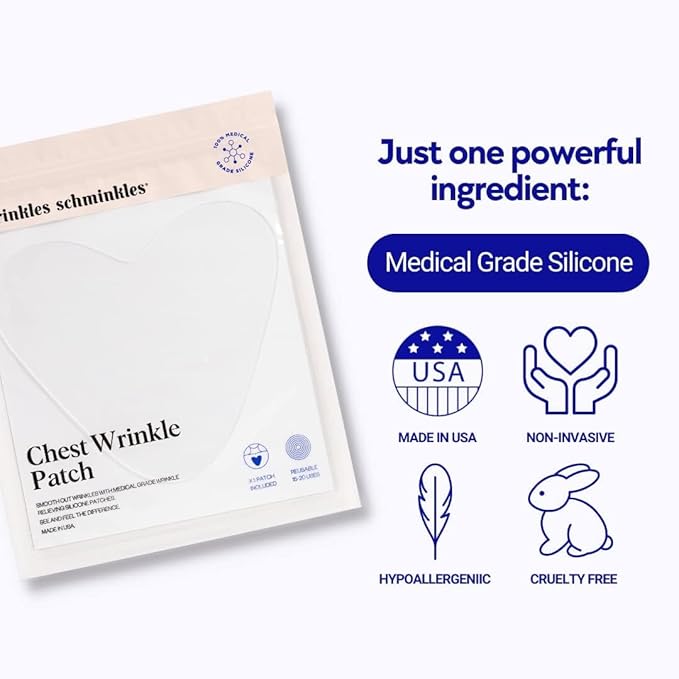 Wrinkles Schminkles Chest Wrinkle Patch & Cleanser Starter Pack - Set of Reusable Chest Silicone Wrinkle Patch + Patch Cleanser (2 oz) Maximise Uses - Smooth & Prevent Chest & Décolletage Wrinkles-VivaGrace Women