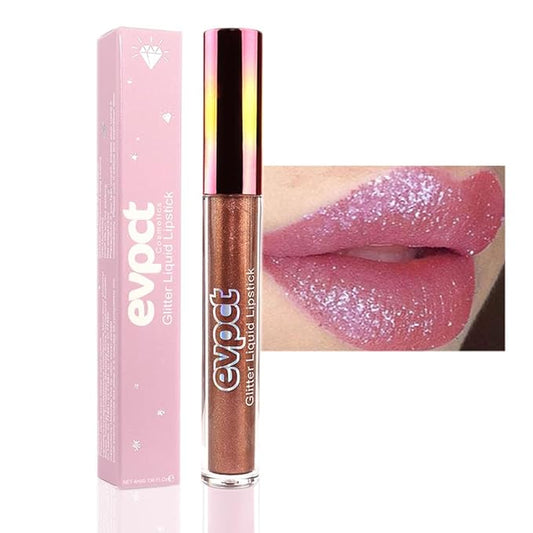 evpct 1Pcs Plum Red Glitter Metallic Shimmer Diamond Lipstick Lip Gloss Stain Set for Women Long Lasting Waterproof, Mauve Red Sparkle Glitter Matte long Wear Liquid Lipstick Lip Makeup Kit, 15#-VivaGrace Women