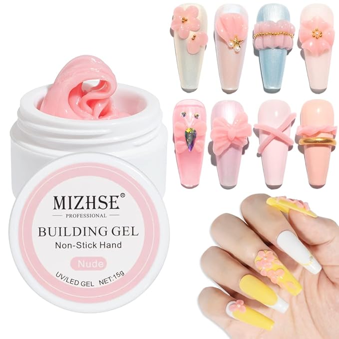 MIZHSE Solid Builder Gel for Nails, Nude Pink Non-Sticky Sculpting Gel, 3D Nail Art Building Carving Modeling Hard Nail Extension Soak Off UV/LED Nail Art Salon Home DIY 15g-VivaGrace Women