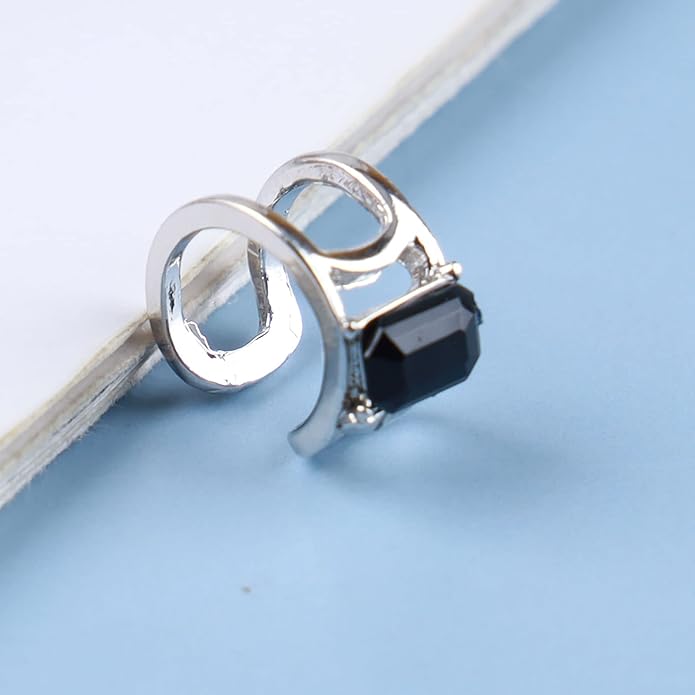 Vintage Crystal Ear Cuff Earrings Black Onyx Cuff Earrings Rhinestone Cartilage Earrings Silver Open Cuff Wrap Earrings Jewelry for Women-VivaGrace Women