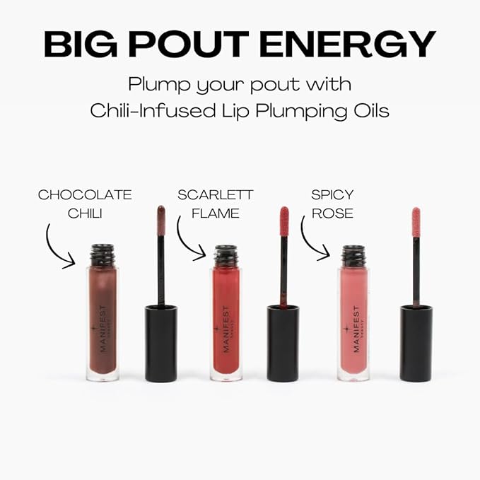 BIG POUT ENERGY Lip Plumper, Chili-Infused Lip Plumping Oil for Full and Smooth Lips, Lip Gloss Finish, With Easy Swipe XL Wand Applicator, Spicy Rose, 0.12 fl oz-VivaGrace Women