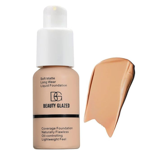 Beauty Glazed Soft Matte Silky Full Coverage Liquid Foundation, Multi-Use Buildable Foundation Lightweight Feel Oil Control Longwear Naturally Flawless Coverage Foundation (104 Buff Beige)-VivaGrace Women
