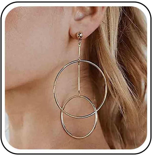 Vintage Hollow Circle Dangle Earrings Exaggerated Circle Drop Earrings Large Circle Hoop Earrings Gold Bar Earrings Jewelry for Women-VivaGrace Women