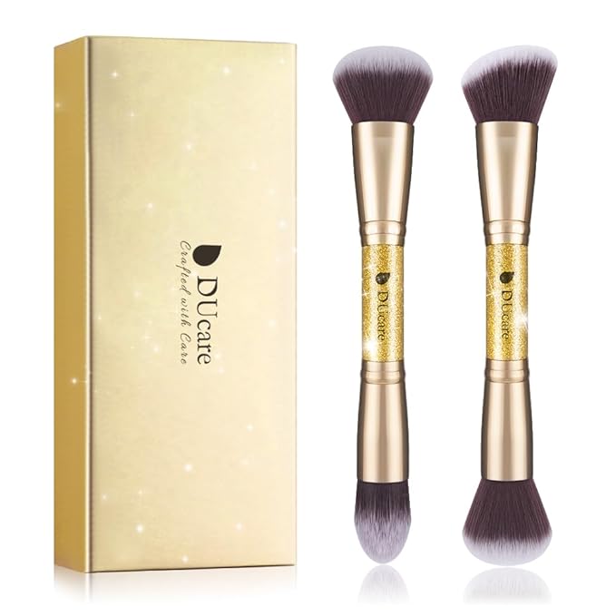 DUcare Makeup Brushes Duo End Foundation Powder Buffer and Contour Brush Synthetic Cosmetic Tools 2Pcs-VivaGrace Women