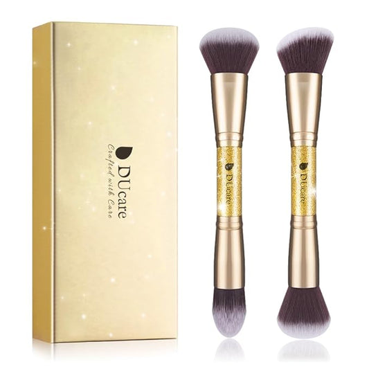DUcare Makeup Brushes Duo End Foundation Powder Buffer and Contour Brush Synthetic Cosmetic Tools 2Pcs-VivaGrace Women