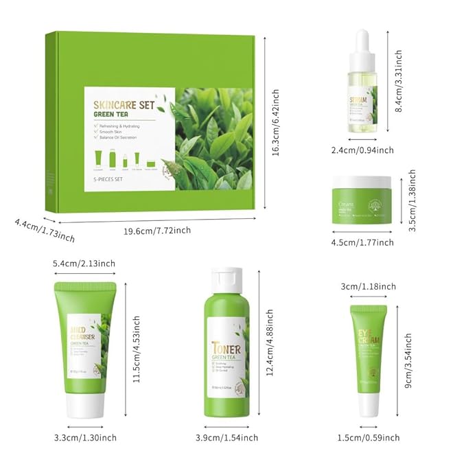 Skin Care Set, Green Tea Skin Care Sets & Kits, Skin Care for Teenage Girls Gift Set with Cleanser, Toner, Serum, Eye Cream, Facial Cream, Facial Skin Care Sets & Kits for Teenage Girls Women-VivaGrace Women