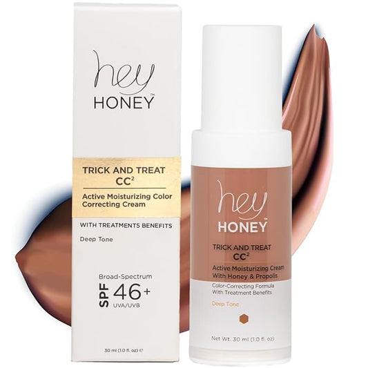 Hey Honey Trick and Treat CC Cream SPF 46 | Active Moisturizing Color Correcting Cream with Honey & Propolis | Best Cover For Rosacea, Skin Redness & Mature Skin | Cruelty-Free | 1 oz (Deep)-VivaGrace Women
