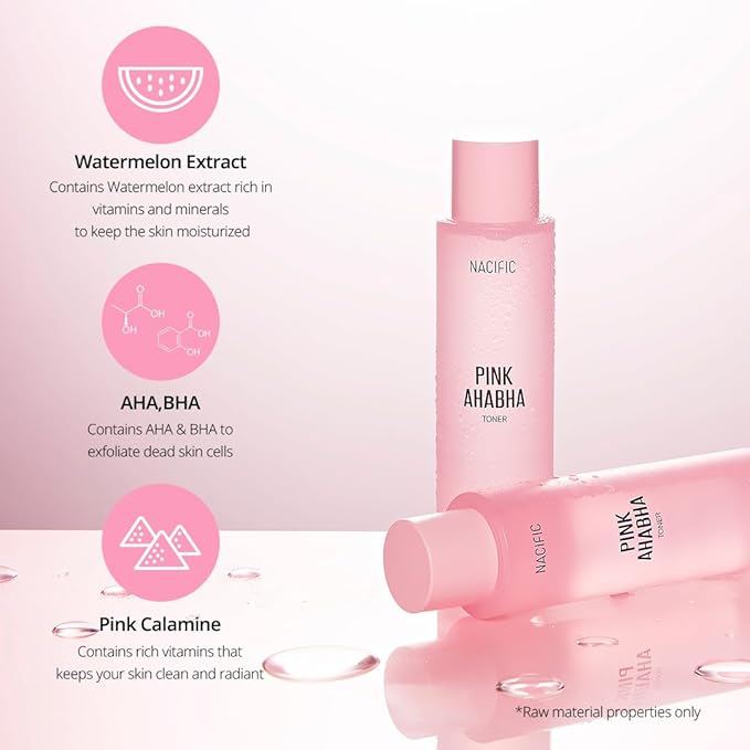 NACIFIC Pink Aha Bha Triple Set (Toner 150ml, Serum 50ml, Cream 50ml) AHA, BHA, Watermelon extract, Glow, Moisturizing, Hyaluronic Acid-VivaGrace Women
