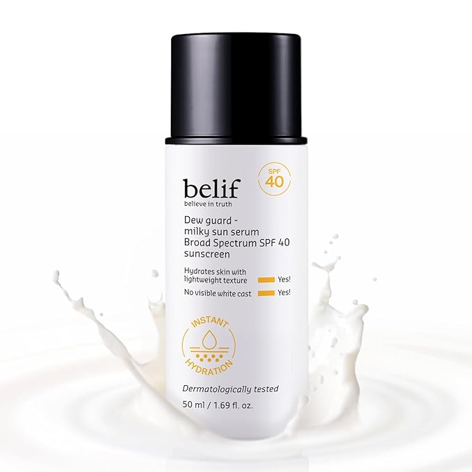 belif Milky Niacinamide Sunscreen SPF 40 – Lightweight & Invisible Sun Serum for Face with 7 Types of Hyaluronic Acid | No White Cast, Non-Comedogenic, Hydrating, Makeup-Gripping Primer (1.69 fl.oz)-VivaGrace Women