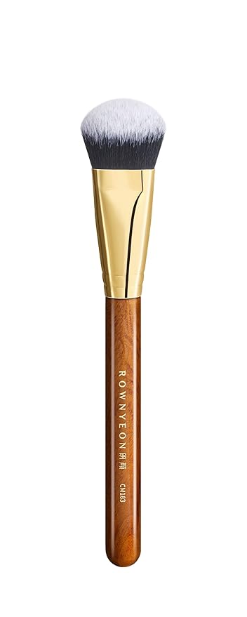 Desert Oak Series Angled Dome Cream Blush Brush - Medium Nylon Bristles for Flawless Cream/Liquid Blush Application, Seamless Stippling & Blending, Bubinga Handle & Brass Ferrule (CM 183)-VivaGrace Women