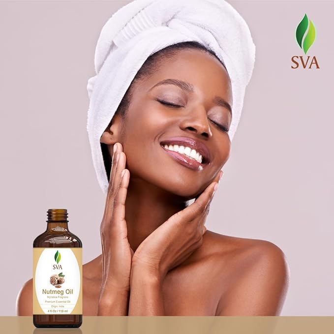 SVA Nutmeg Essential Oil – 4 Fl Oz – 100% Natural Nutmeg Oil - for Diffuser, Hair Care, Face, Skin Care, Aromatherapy, Scalp and Body Massage, Soap and Candle Making – with Dropper-VivaGrace Women