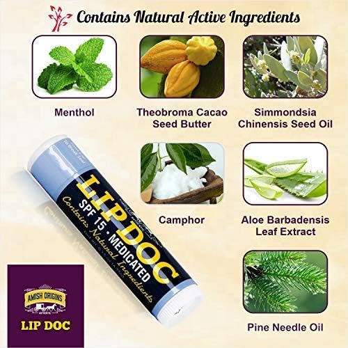 Amish Origins Lip Doc SPF 15 Medicated Lip Balm (2 PACK)- All-Natural Deep Moisturizing Lip Balm, Potent Formula for Chapped and Cracked Lips, All Natural Essential Oils-VivaGrace Women