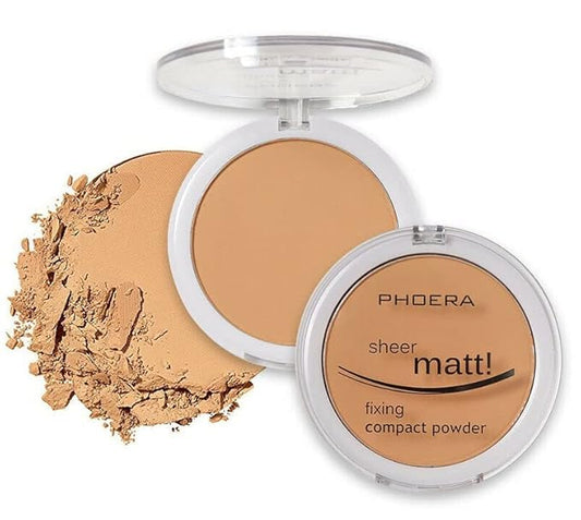 AQUAPURITY - PHOERA Sheer Matte Fixing Powder Makeup Base Fixer Setting Powder Foundation Fixing Compact Pressed Powder Long Lasting Make Up Fixer Skin Vitamin E Beauty Blender (205 Golden Beige…)-VivaGrace Women