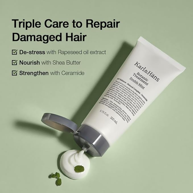 Karl&Hans Botanic Double Mint Conditioner Hair Treatment -Organic, Silicone-Free, Revitalizing Care for Frizzy Hair with Ceramide & Natural Extracts for All Hair Types, 6.76 fl oz-VivaGrace Women