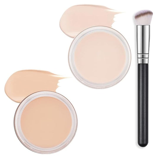 Kaely 2Pcs Pot Concealer Full Coverage Set,under Eye Brightener Concealer for Conceals Dark Circles,Waterproof Foundation Face Makeup Brush Kit,Color Correcting Concealer,01+02-VivaGrace Women