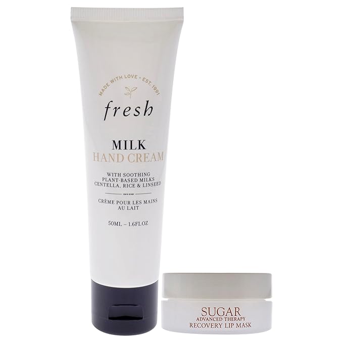 Fresh Hand And Lip Love Kit for Women - 2 Pc 1.6oz Milk Intensive Hand Cream, 0.3oz Sugar Recovery Lip Mask Advanced Therapy-VivaGrace Women