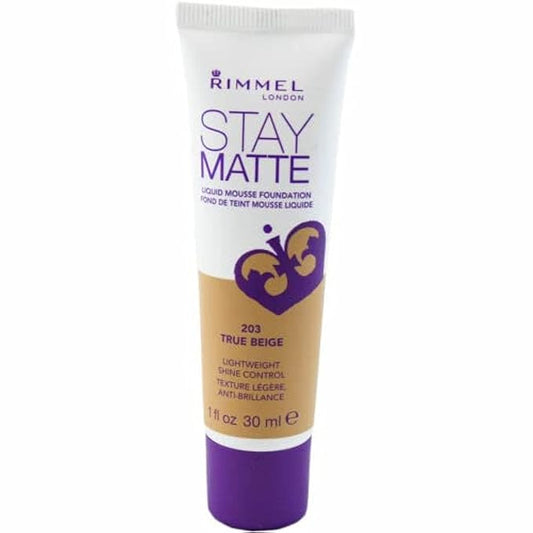 Rimmel London Stay Matte Liquid Mousse - 203 True Beige - Foundation, Lightweight, Shine Control, Oil-Free, 1oz-VivaGrace Women