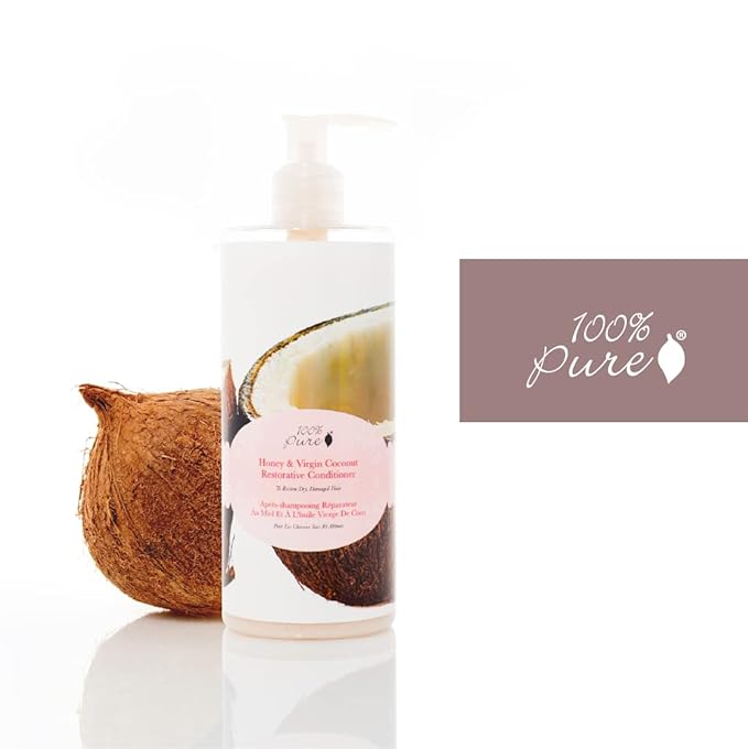 100% PURE Honey & Virgin Coconut Restorative Conditioner Moisturizer & Repair Replenishing Nutrient Boost for Dry Damaged Hair, Promotes Healthy Growth for Women & Men - Sulfate Free - 13 Fl Oz-VivaGrace Women