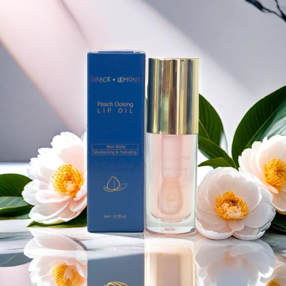Peach Oolong Lip Oil - Jojoba Oil, Vitamin E & Uuron-cha ekisu, Non-sticky, Moisturizing & Hydrating, Lightweight, Clear-VivaGrace Women