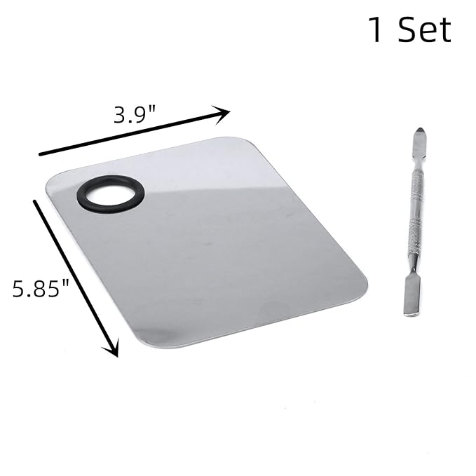 Stainless Steel Professional Beauty Palette,Large Square and Half Moon Color Palette，Silver，with Color Stick,1 SET-VivaGrace Women