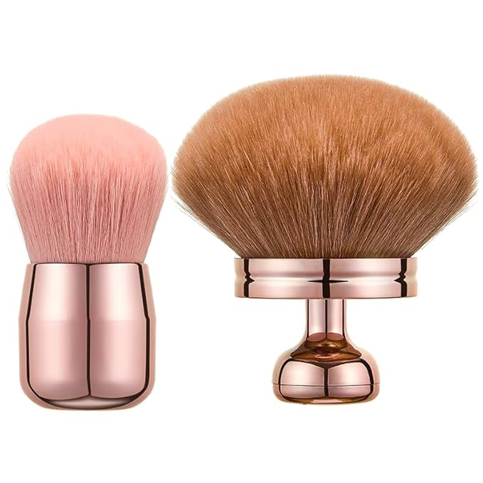 Extra Large Kabuki Brush Set for Body and Face, for blush, loose powder manicure multi-functional and tanning, Gift for women with Velvet Bag(RoseGold 2pcs)-VivaGrace Women
