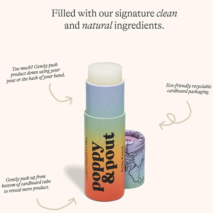 Poppy & Pout Pride Punch Jumbo Lip Balm | All Natural Lip Balms & Moisturizers | Hydrates with Beeswax, Vitamin E, Organic Coconut Oil | Cruelty-Free | Lip Balm in Recyclable Cardboard Tube-VivaGrace Women