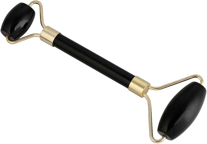 Rockcloud Natural Crystal Stone Roller Massager Double Neck Face & Neck Massage Therapy Anti-Aging Wrinkle Healing Slimming Skincare Tool,Black Obsidian-VivaGrace Women