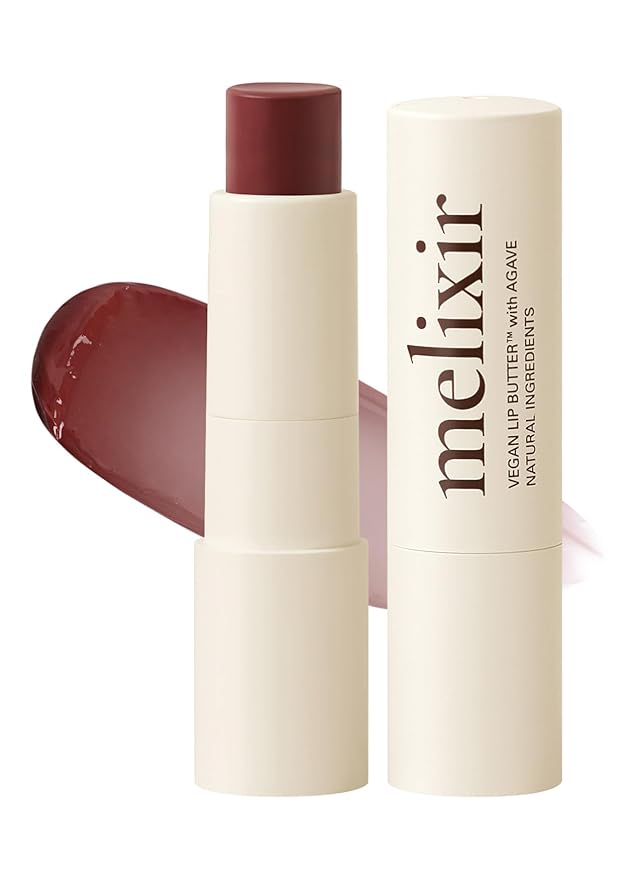 Melixir Vegan Lip Butter #18 Vintage Lust (+11 more colors), Hydrating Tinted Lip Balm Stick, Bee-Free, Petrolatum-Free, Plant-Based, Moisturizes Dry Chapped Lips With Shea Butter, Sheer Natural Finish-VivaGrace Women