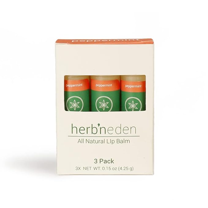 Herb’N Eden Peppermint Lip Balm Pack of 3 | Moisturizing and Soothing for Dry, Chapped Lips | 100% Natural Ingredients | Essential Oils-VivaGrace Women