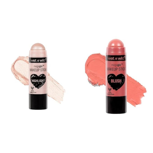 wet n wild MegaGlo Makeup Stick Bundle - When The Nude Strikes & Pink Floral Majority, Buildable Color, Versatile Use-VivaGrace Women