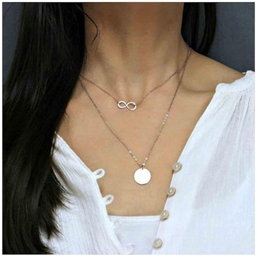 Boho Layered Infinity Coin Necklace Choker Silver Disc Pendant Necklace Forever Necklace Vintage Circle Choker Necklace Chain Jewelry for Women and Girls Gifts for Her-VivaGrace Women