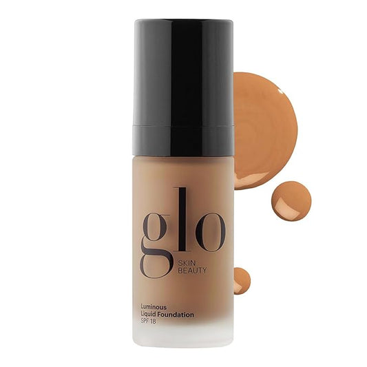 Glo Skin Beauty Luminous Liquid Mineral Foundation Makeup with SPF 18 (Caramel) - Improves Uneven Skin Tone, Smooths & Corrects Imperfections, Sheer to Medium Coverage, Dewy Finish-VivaGrace Women
