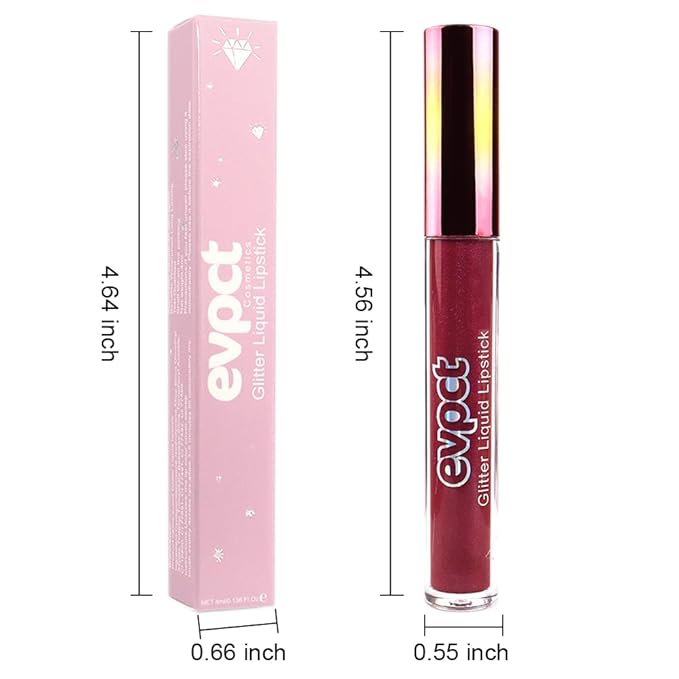 evpct 1Pcs Dark Red Glitter Metallic Shimmer Diamond Lipstick Lip Gloss Stain Set for Women Long Lasting Waterproof, Hot Bright Red Sparkle Glitter Matte long wear Liquid Lipstick Lip Makeup Kit-VivaGrace Women