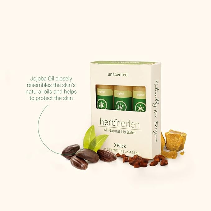 Herb’N Eden Original Lip Balm Pack of 3 | Moisturizing and Soothing for Dry, Chapped Lips | 100% Natural Ingredients | Essential Oils-VivaGrace Women