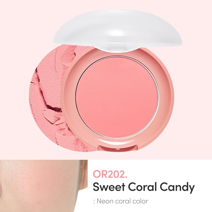 ETUDE Lovely Cookie Blusher #OR202 Sweet Coral Candy 4g | Glowing & Natural Powder Blush with Long-Lasting Sebum Control | Easy Application | Puffy Cushion for a Lovely Makeup Look-VivaGrace Women