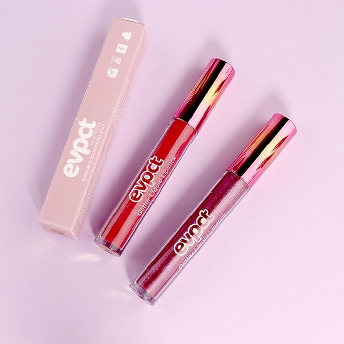 evpct 2Pcs Plum & Dark Wine Red Matte to Glitter Liquid Lipstick Long Lasting Lip Set Kit for Women Diamond Shiny Glitter Sparkly Glossy Metallic Shimmer Sparkle Waterproof Lipstick Lip Gloss 06+13-VivaGrace Women